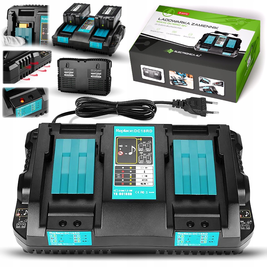 Ładowarka zamiennik Makita DC18RD 18V 2 porty do baterii akumulatorów