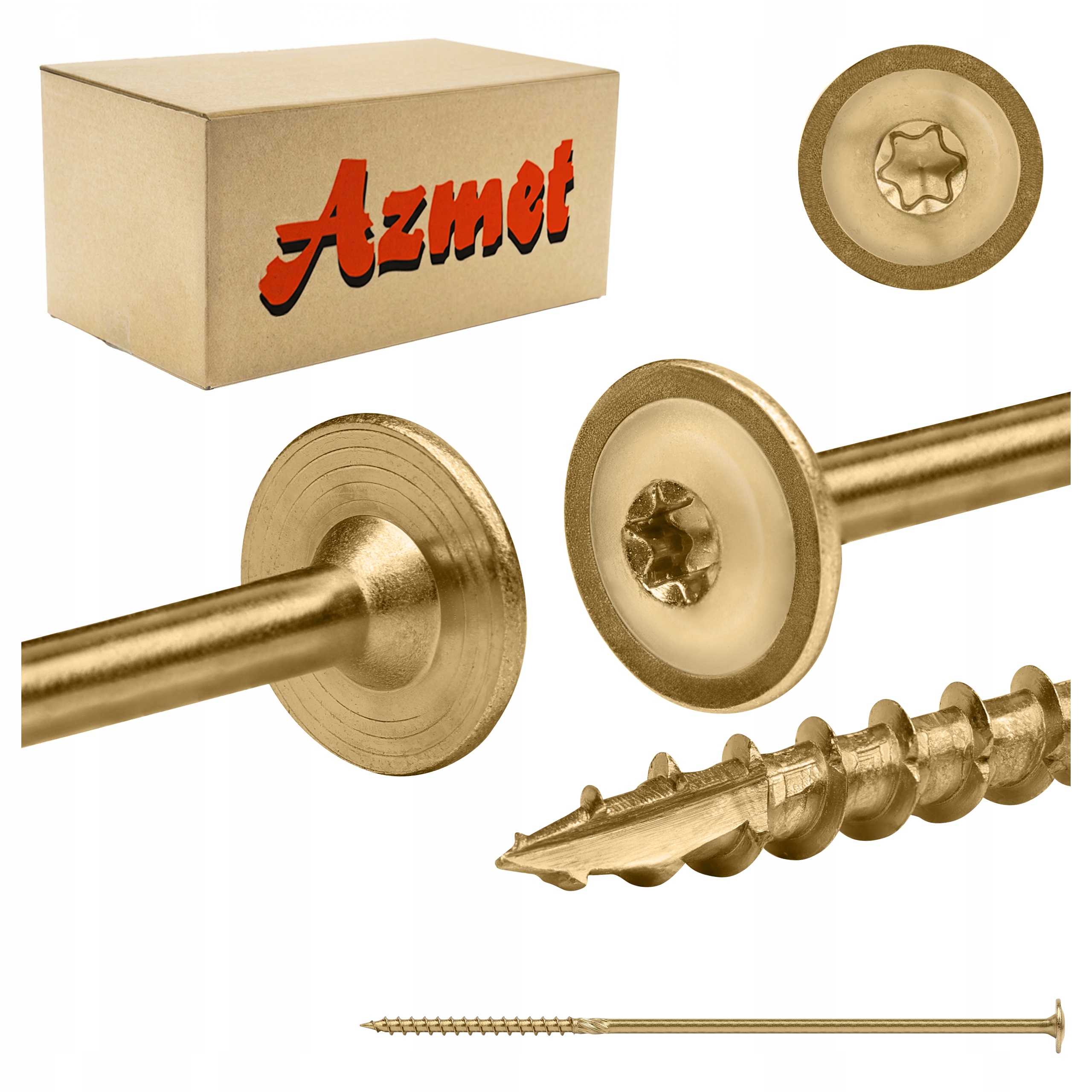 Wkręty ciesielskie 8x260 mm Torx do drewna talerzowe 50 szt Azmet WCT-08260