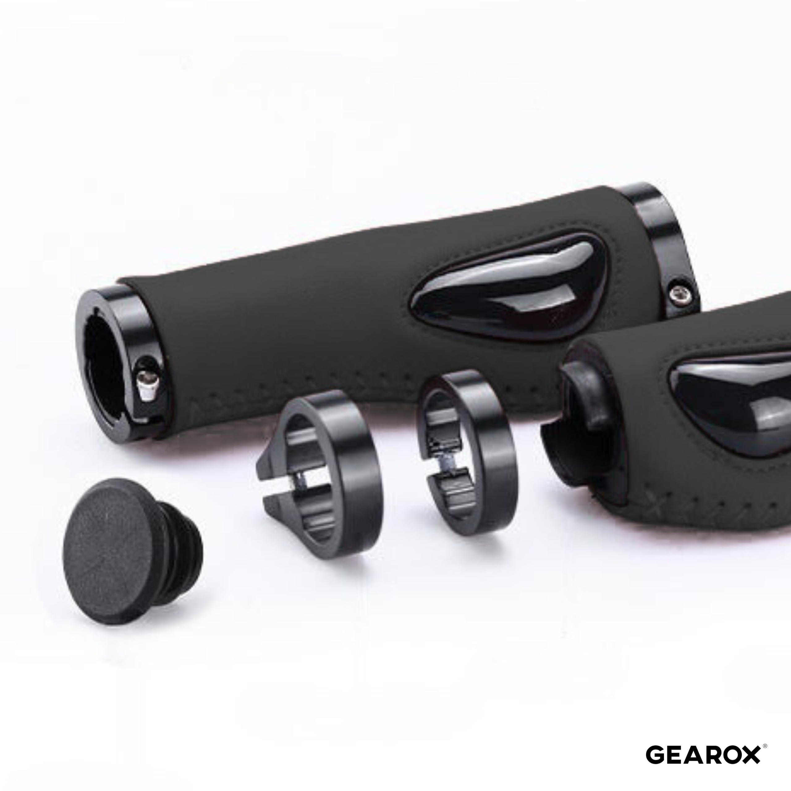 CHWYTY ROWEROWE DO KIEROWNICY AMORTUZYJĄCE WSTRZĄSY MIĘKKIE GRIPY CZARNE Model Gearox GRIPY DO ROWERU ERGONOMICZNE CZARNE