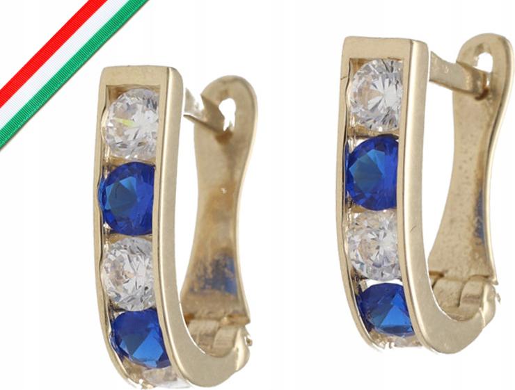 Zlaté náušnice 585 Čárky modré zirkony 0 elegantní pro ni