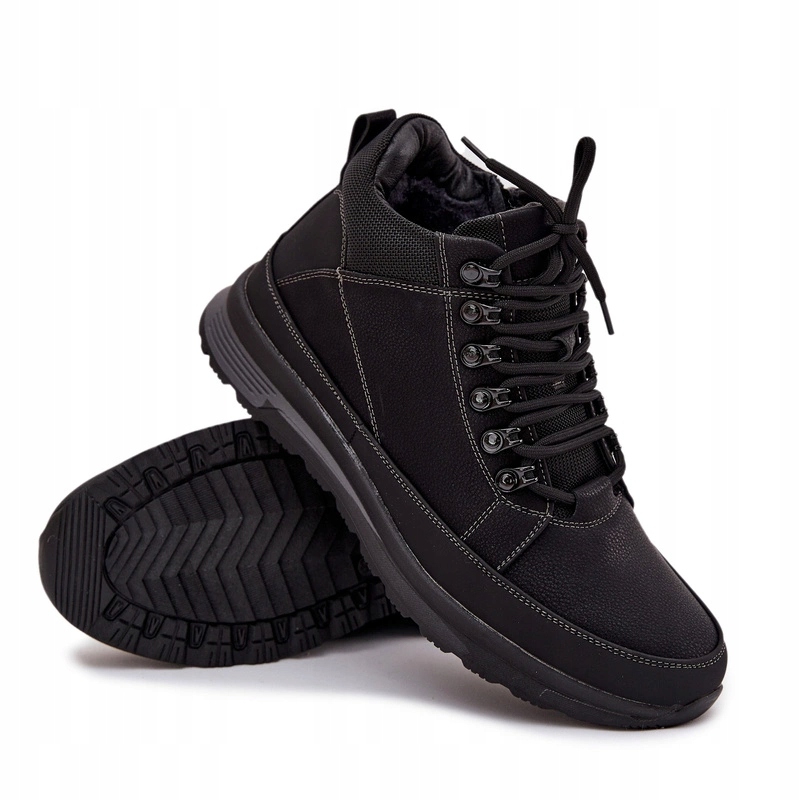 Trekové Boty Trapery Pánské Zateplené Kožešinou Šněrovací Černé 44