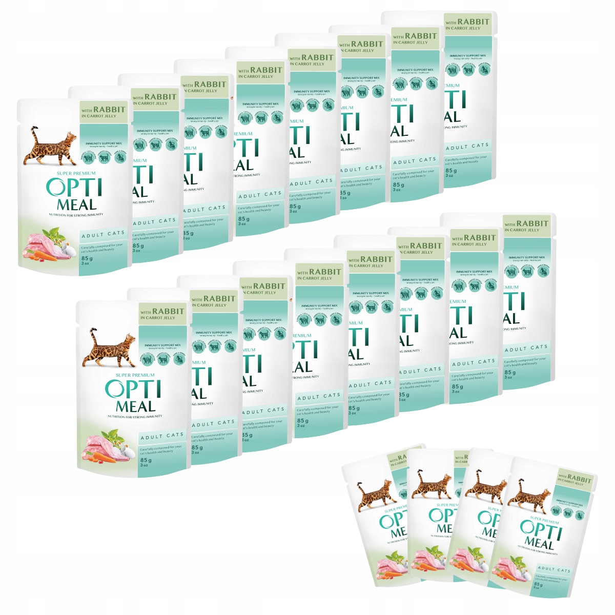 Levně Vlhké krmivo pro kočky 48x85 g s králíkem a mrkví Optimeal