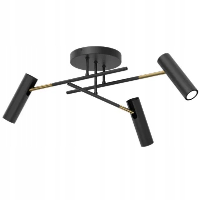 Minimalistická stropná lampa 3 reflektory čierna zlatá 3 body Luminex