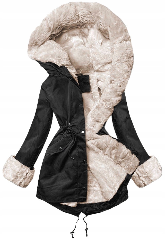 Zimní Bunda S Kožešinou 5M3187 Černá, Velikost (40)