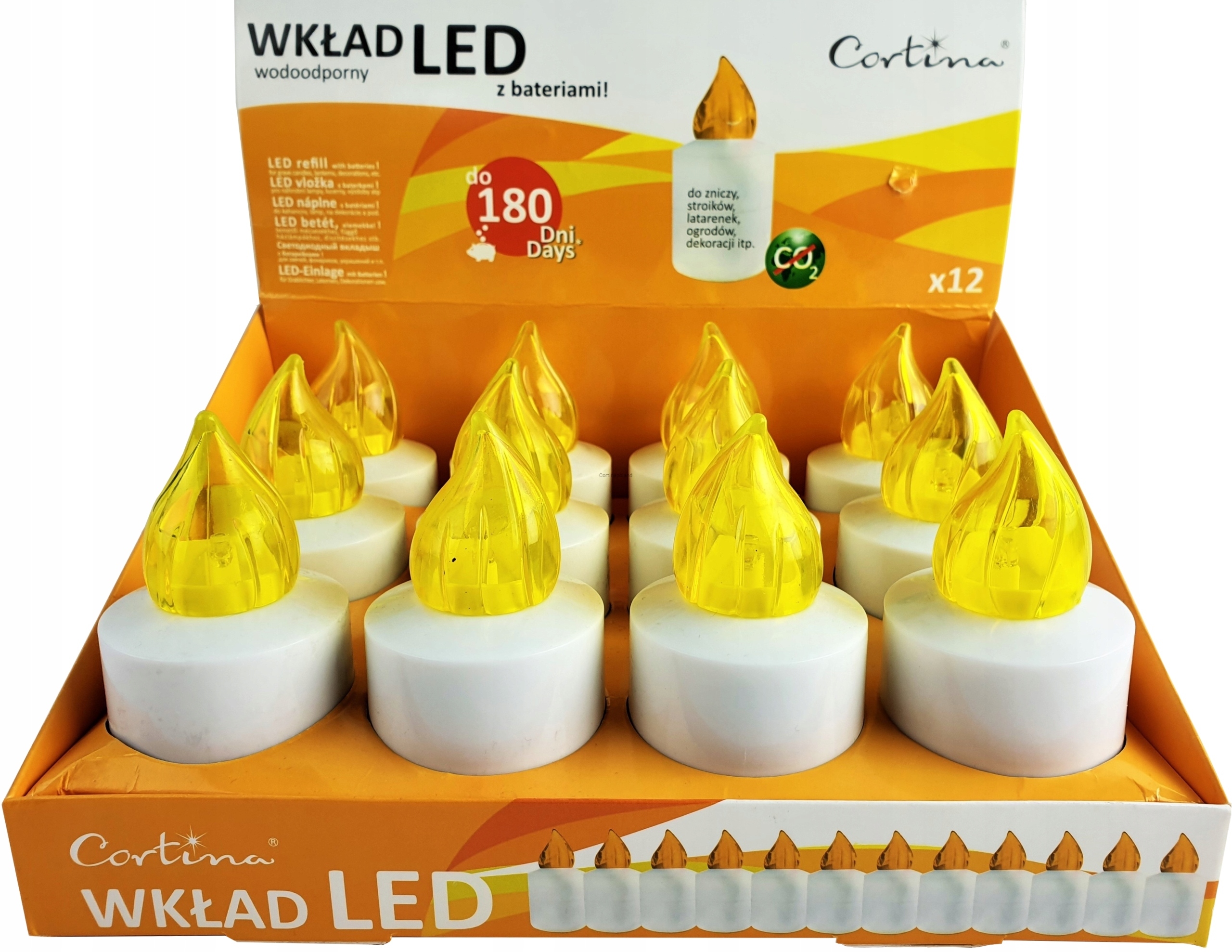 CORTINA LED ALTUS wkład elektryczny ŻÓŁTY do zniczy NA BATERIE 12 SZTUK