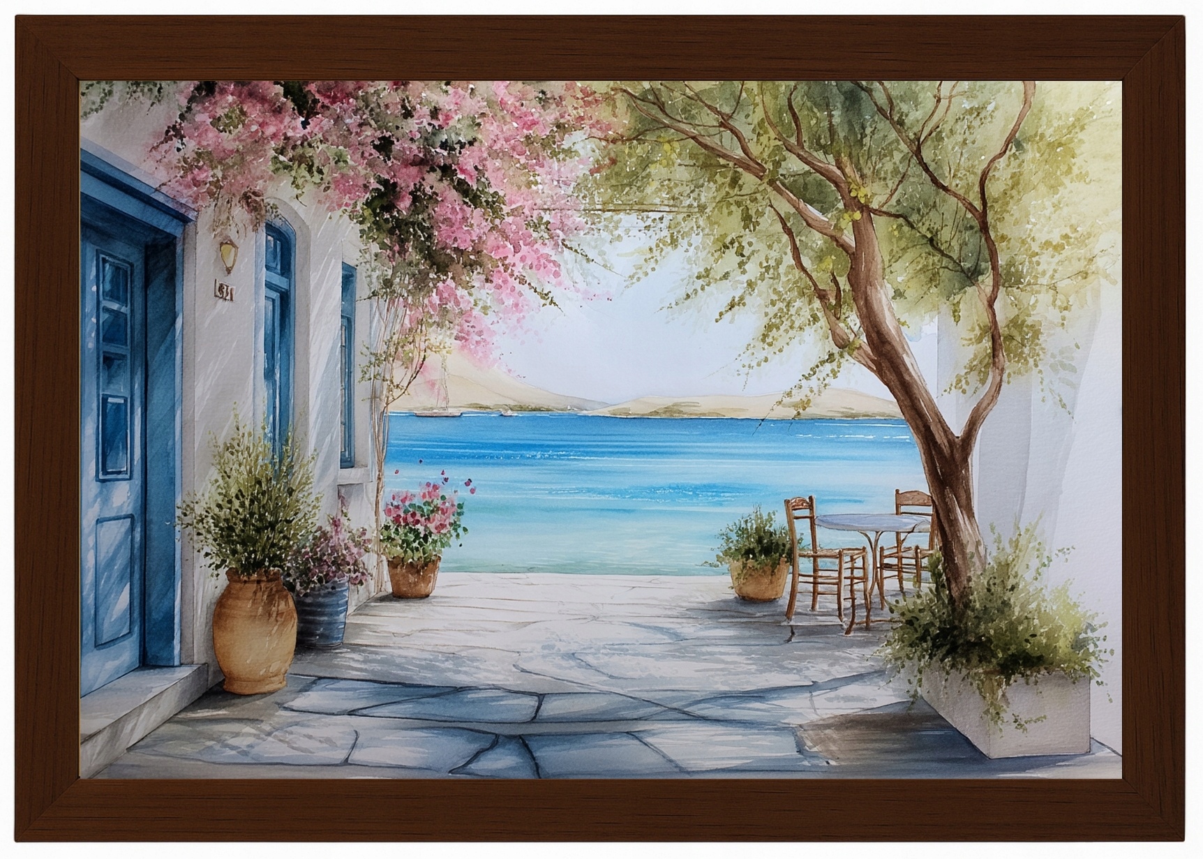 Rámeček Plakát Řecko Terasa Bougannvillá S Výhledem Na Moře 60x40