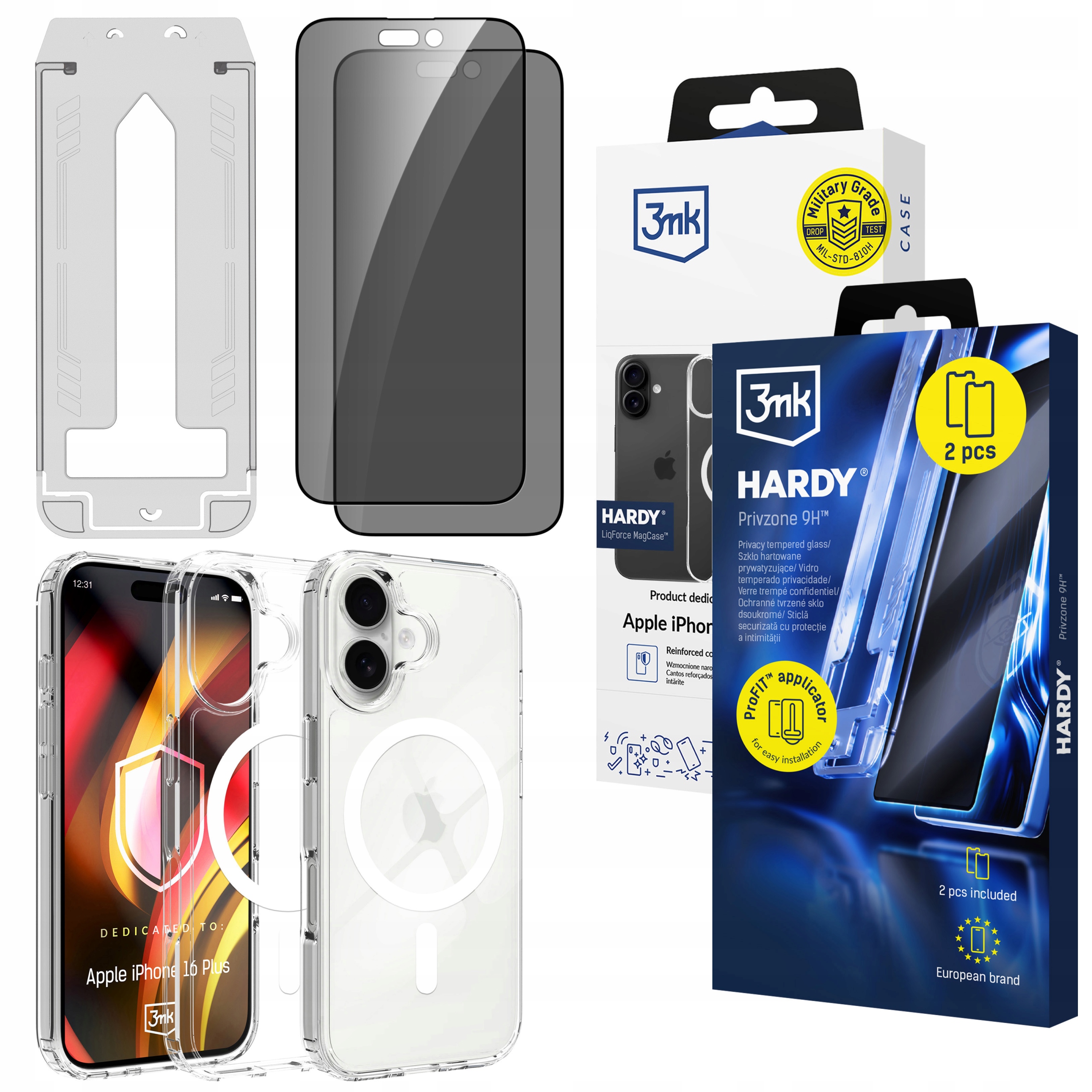 2x Tvrzené sklo na ochranu soukromí pouzdro 3mk Hardy pro iPhone 16 Plus