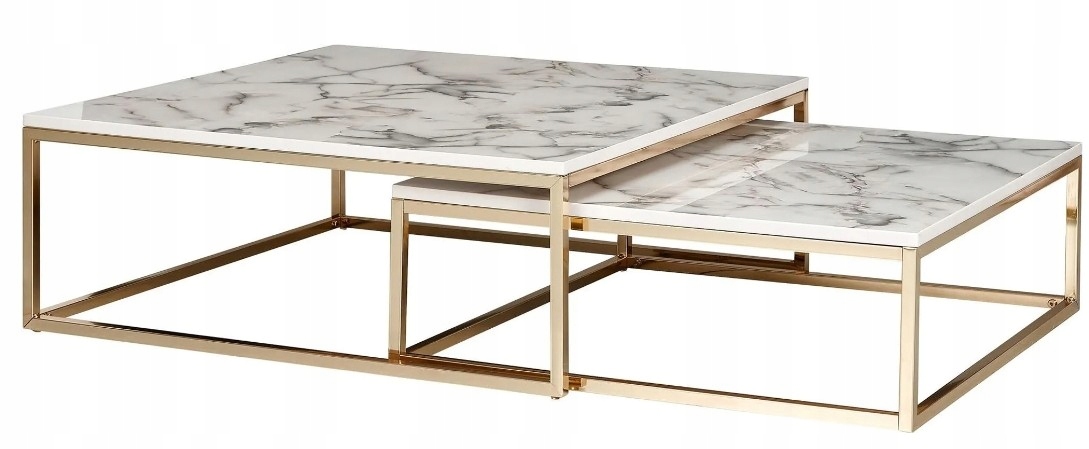Kávové stolíky sada 2 ks Väčšia a menšia farba Biela Mramor A Zlato