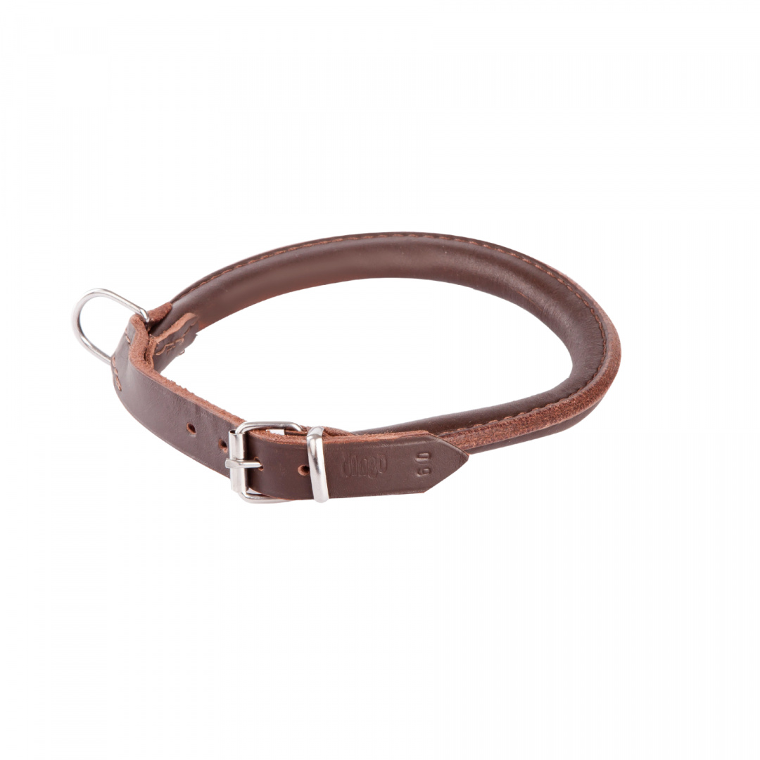 Dingo Kožený obojek s kulatým zapínáním, 65 cm, hnědý