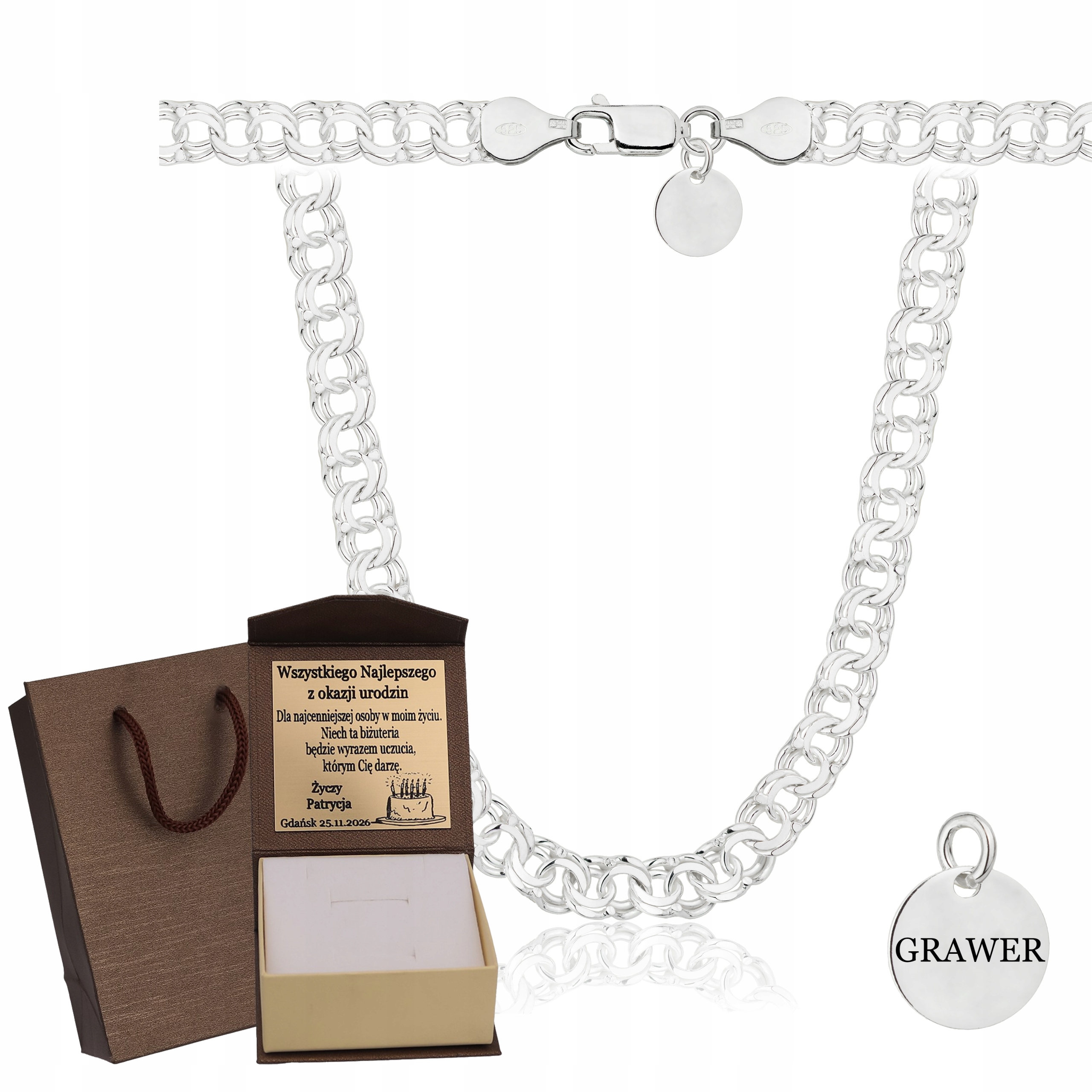 Stříbrný Plný Řetízek Galibardi Ryzost 925 Pevný Gravírování Bonus