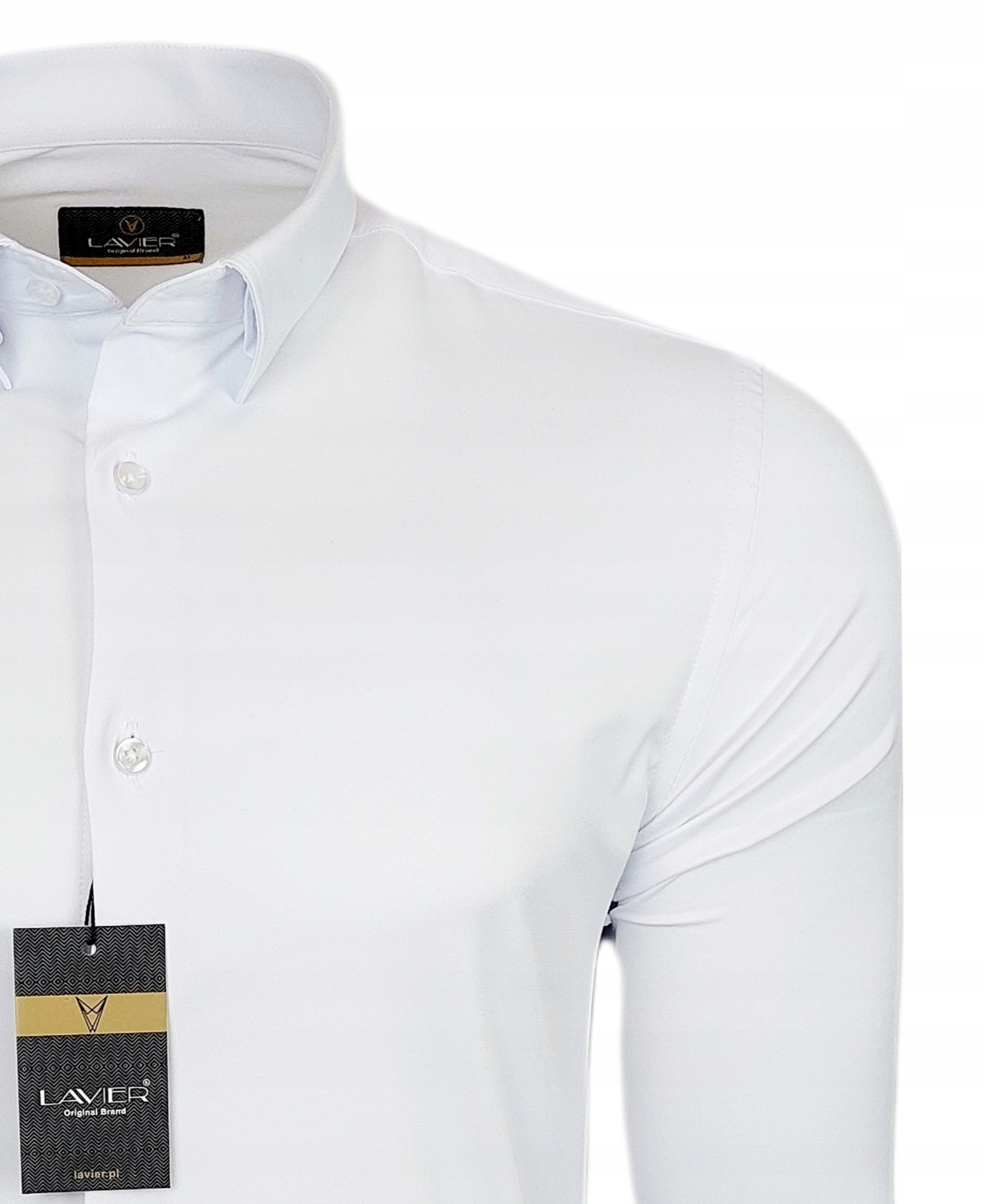 Koszula męska Biała dopasowana Lavier - SLIM FIT Bawełna Rozmiar S Rozmiar kołnierzyka 38
