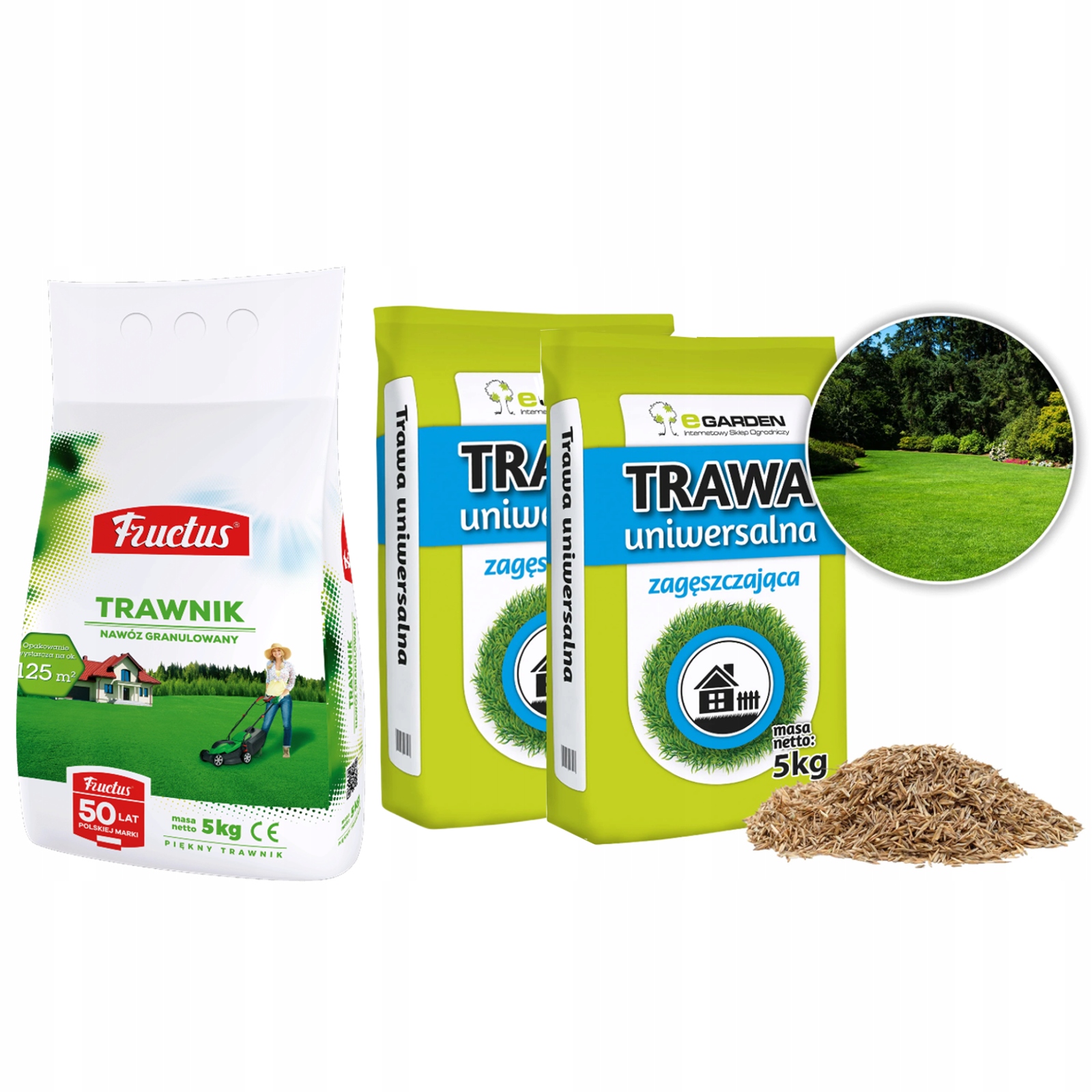 Tráva Univerzální 10 kg Zahušťovací Odolná 400 m2 Hnojivo pro trávník 5 kg