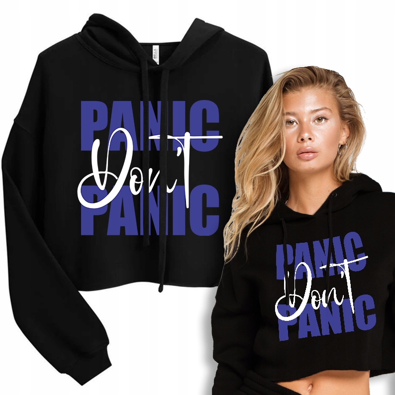 Mikina Krátká Tepláková Cropped S Kapucí Panic Don't Panic Vzory L