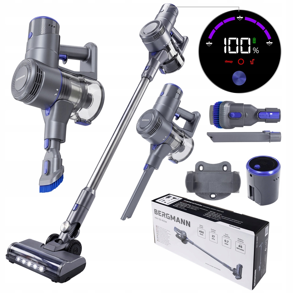 Bezdrôtový vertikálny vysávač Bergmann Hax 120 450W Otočný mechanizmus