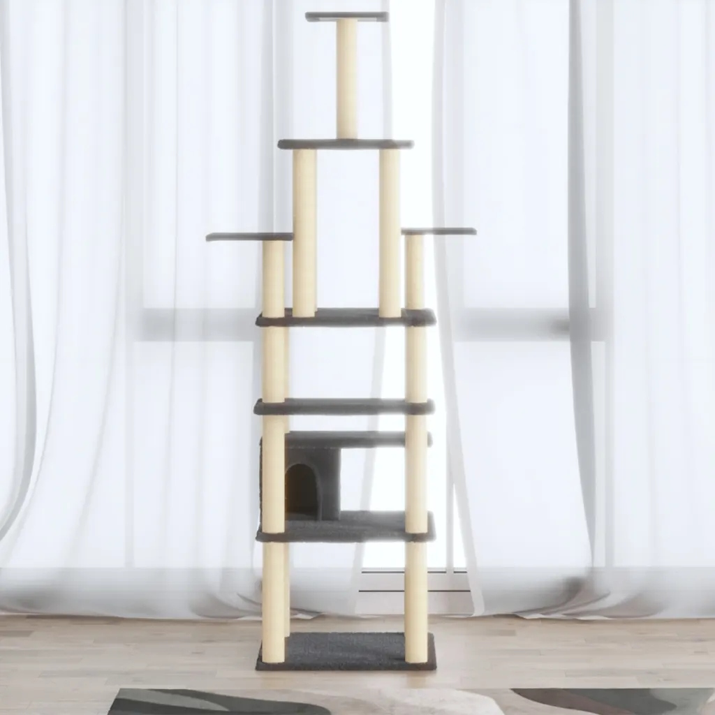 Levně Škrabadlo pro kočky se sisalovými sloupky tmavě šedé 183 cm
