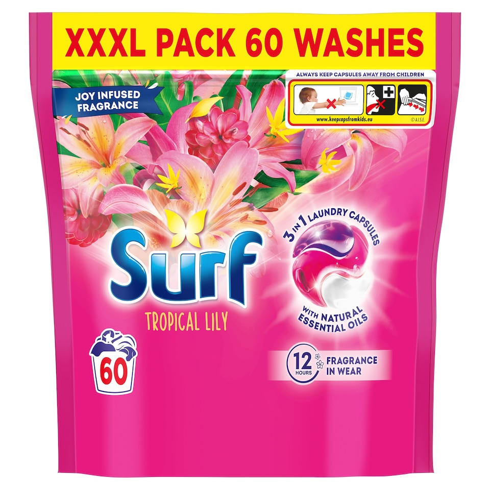 Surf 3v1 Tropical Lily Pods kapsle na praní, esenciální oleje 60 kusů