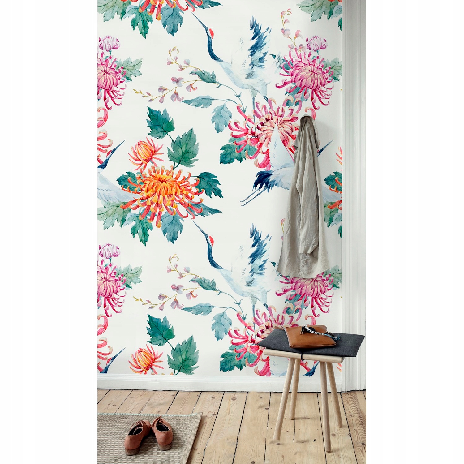 

Tapeta ścienna Tropikalne kwiaty i żuraw 250x250cm