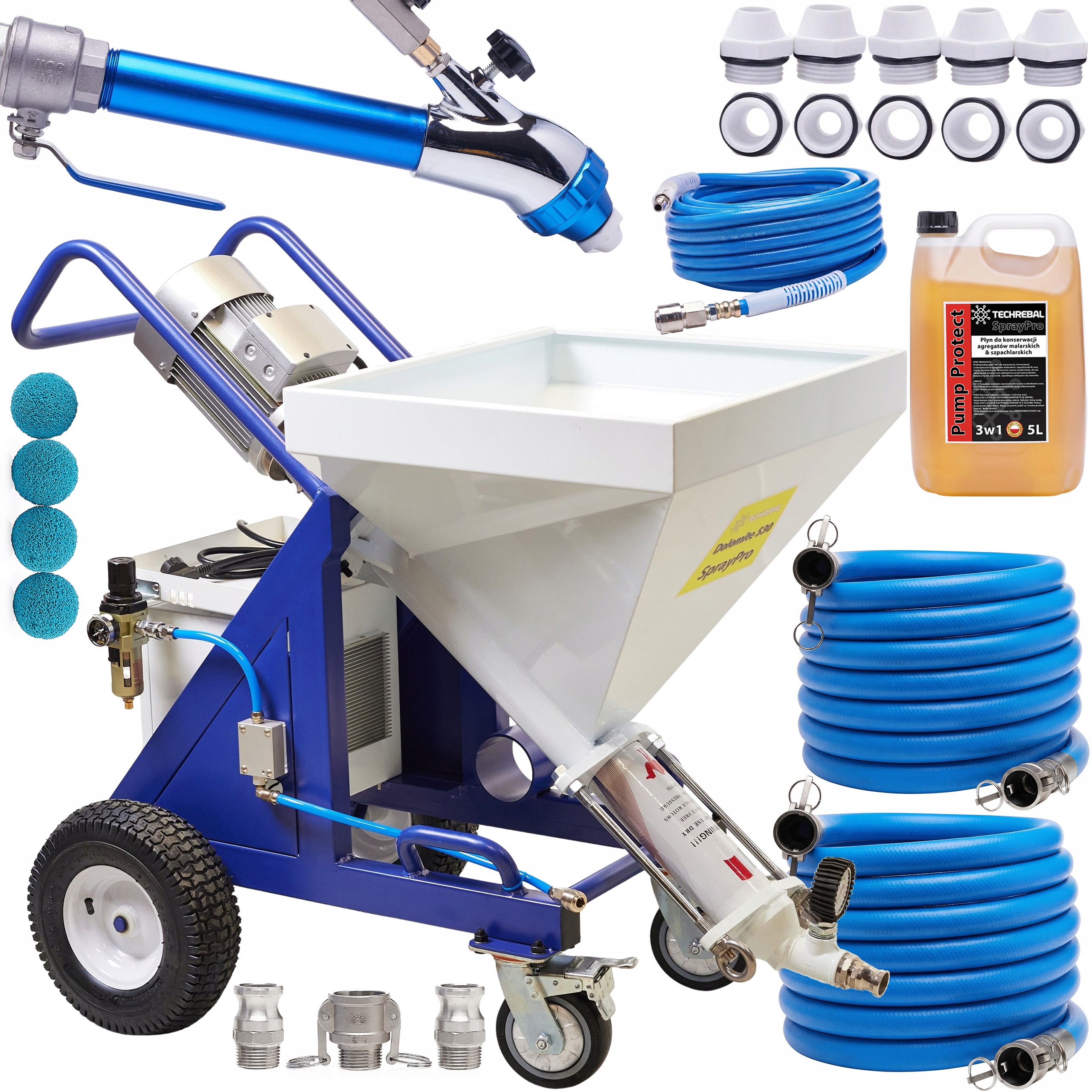 Omítací agregát stříkací stroj na omítky 5000W 230V hadice 20 m