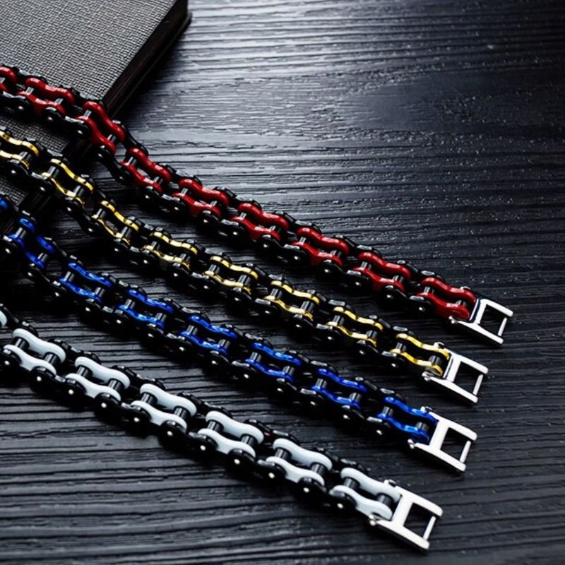 CZARNO-ŻÓŁTA MASYWNA BRANSOLETA BIKE CHAIN STAL Splot Inny splot