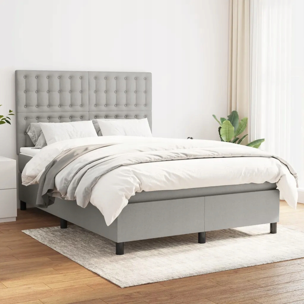 Box spring postel s matrací světle šedá 140 x 200 cm textil Šedá 3142097