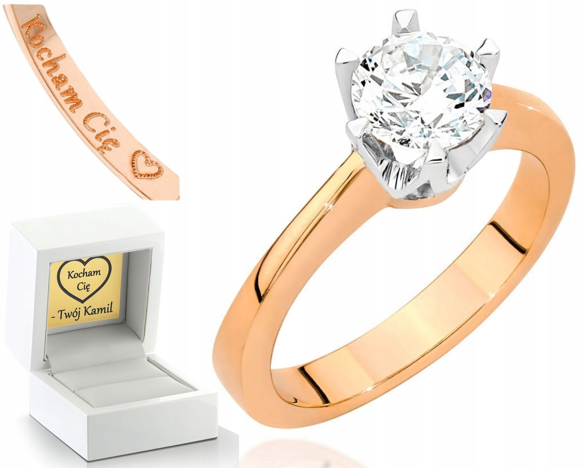 Růžové Zlato Prstýnek S Diamantem 585 Gravírování