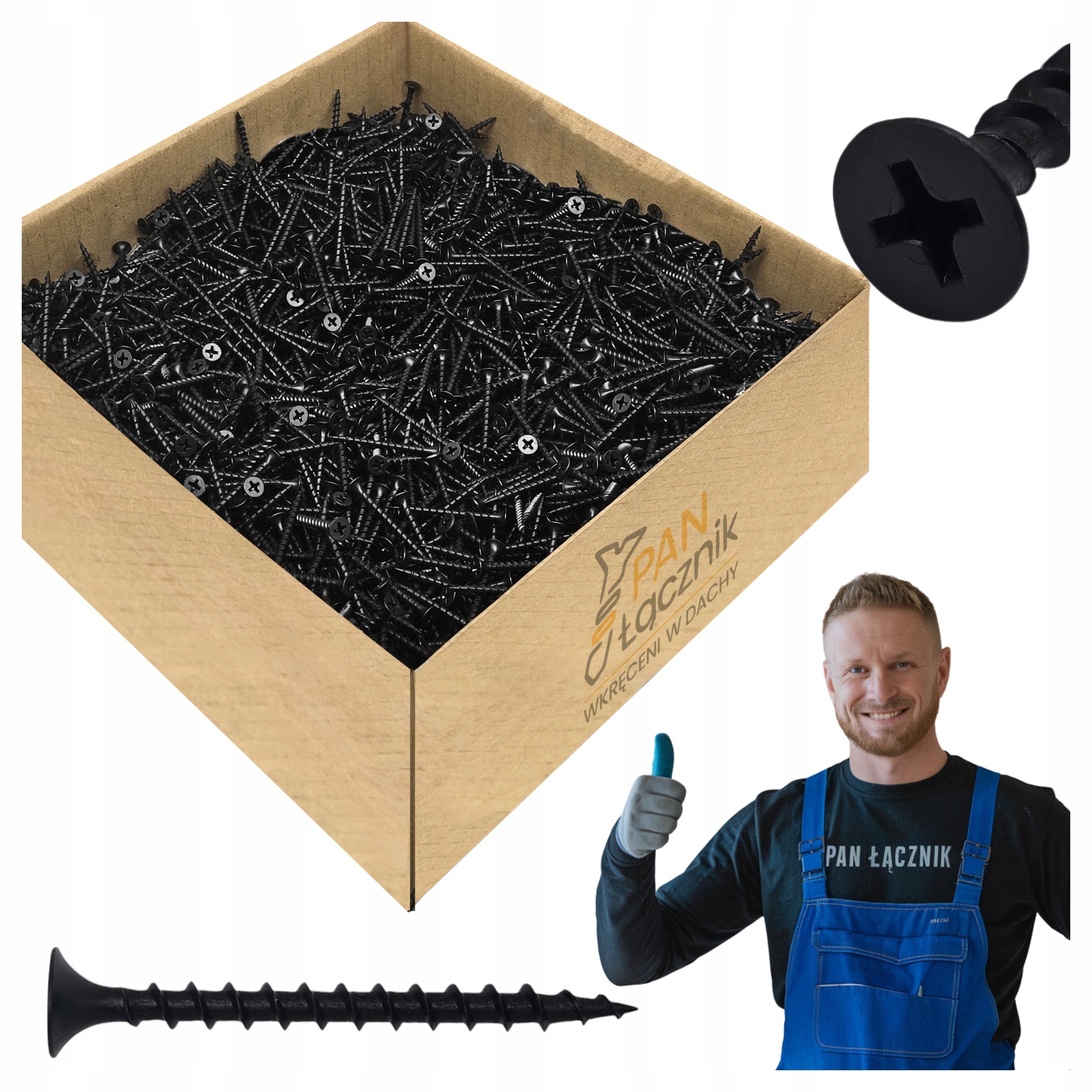 Šrouby do dřeva Gk 3,5x45mm černé Ph2 Fosfátované 10kg Pan Łącznik