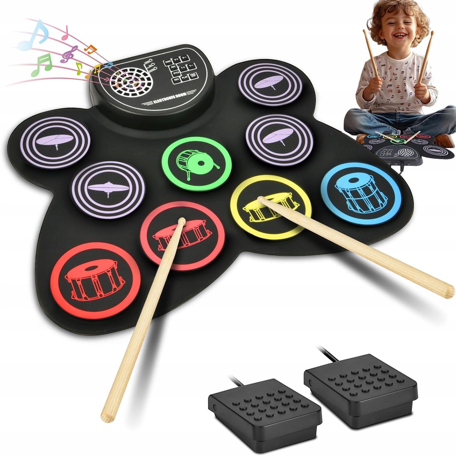 Elektronické Bicí Přenosné Usb MIDI Bicí Souprava, Pedály, Paličky