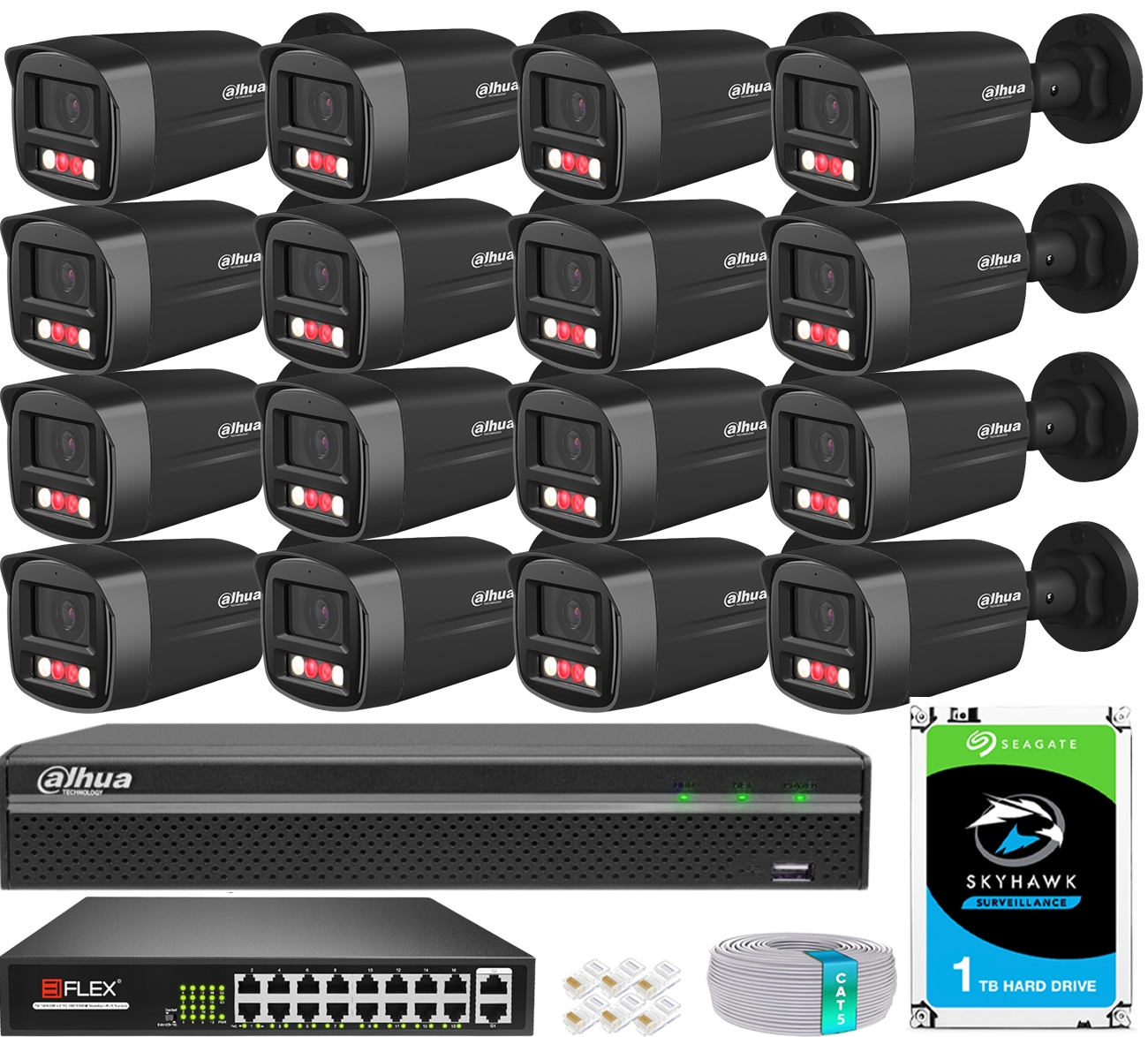 Sada na monitorovanie Dahua 16 kamier 4MPx 2K+ Dual Light 30 m Externé PoE