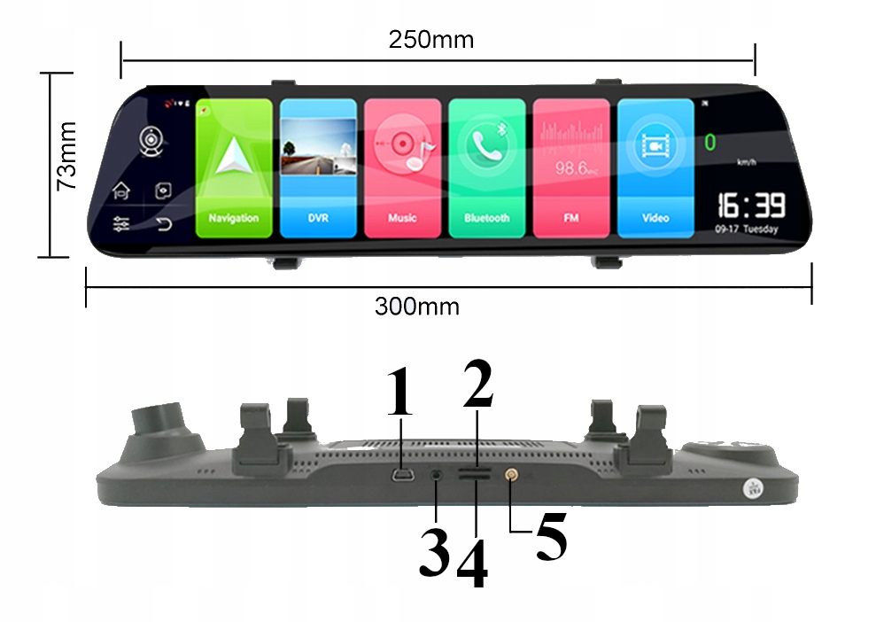 REJESTRATOR LUSTERKO 12 ANDROID ADAS 4G WIFI GPS Model 04110
