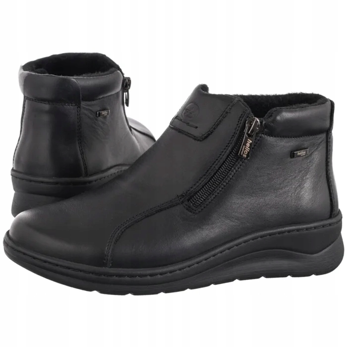 Zateplené Dámské Kožené Boty Kotníkové Boty Helios Černé 786 011 Black