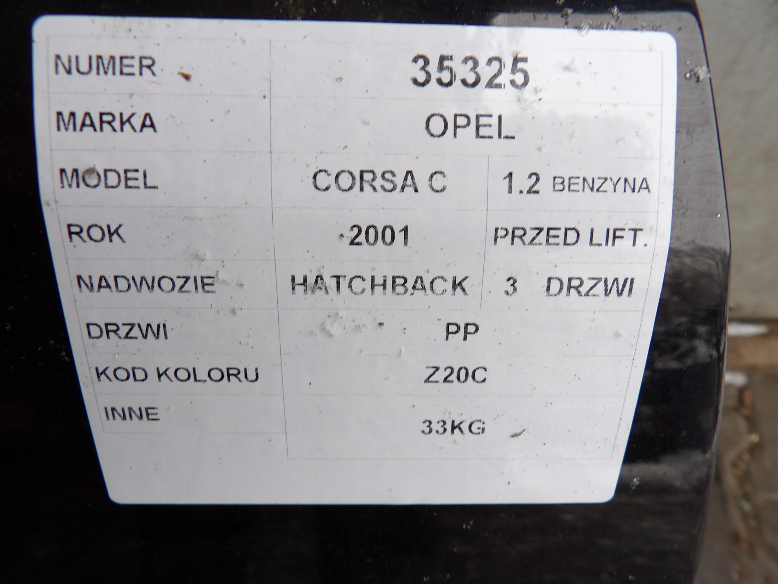 Opel Corsa C door front right HB 3D lak. Z20C
