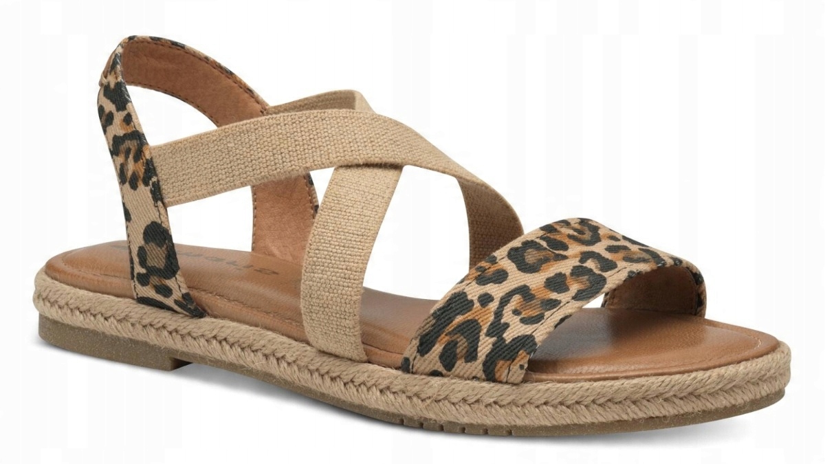 Tamaris béžové dámské kožené sandály s leopardím vzorem na plochém podpatku 37