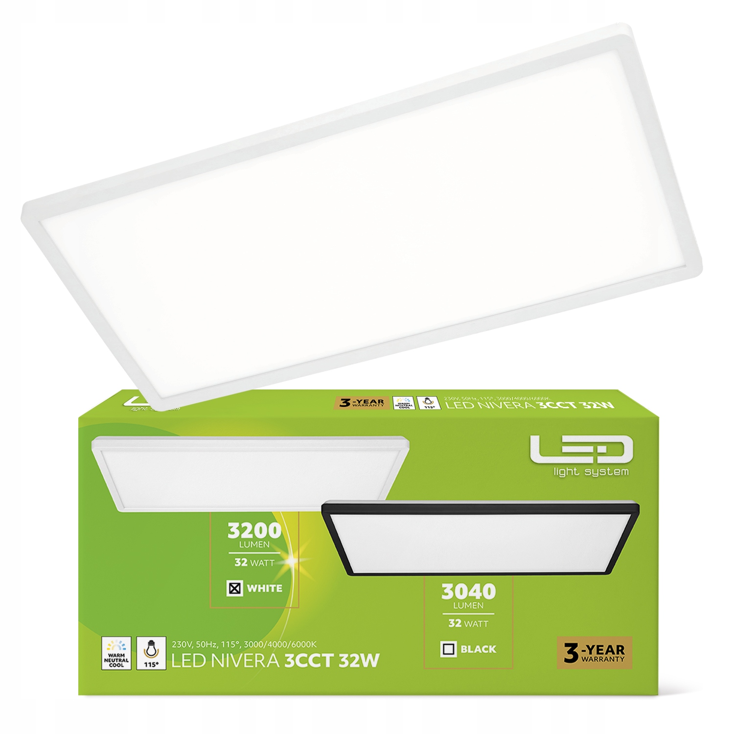 stropní svítidlo Led stropní svítidlo 32W IP54 3 barvy světla Cct 3200lm bílá