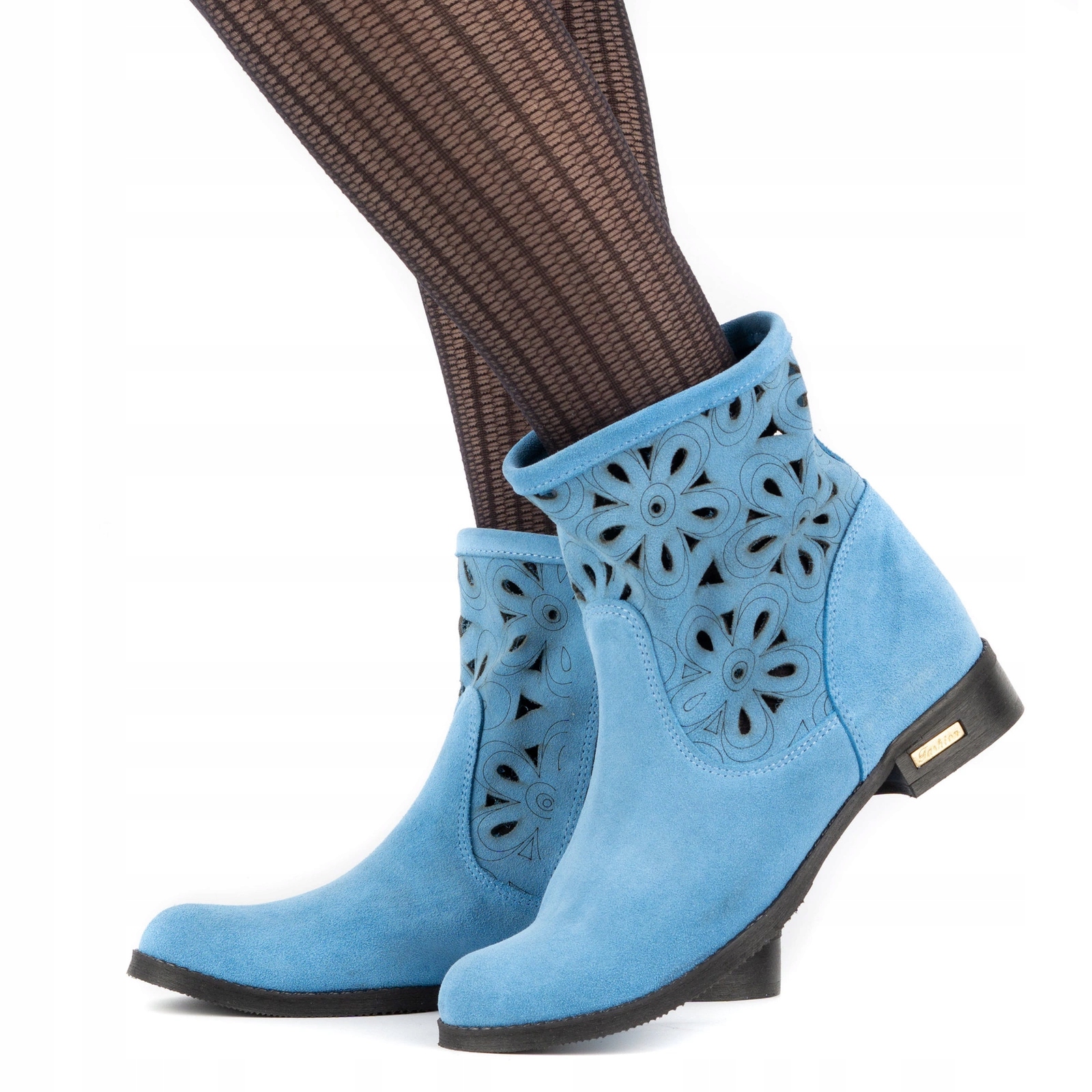 Dámské kotníkové boty s ažurovým vzorem výřezu Alice, modrá barva 37