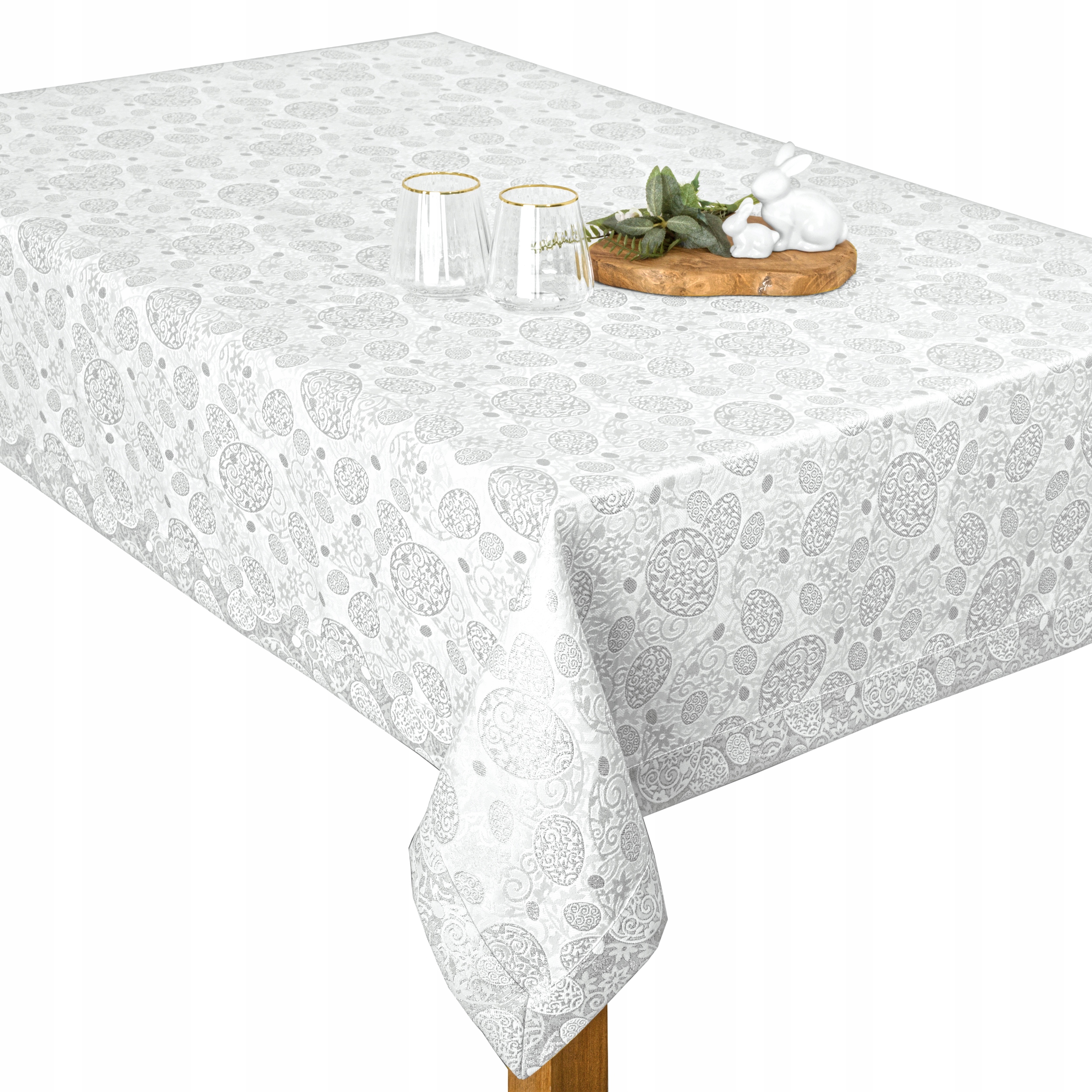Velikonoční ubrus s manžetou odolný proti skvrnám Stříbrné písanky 120 x 380 cm