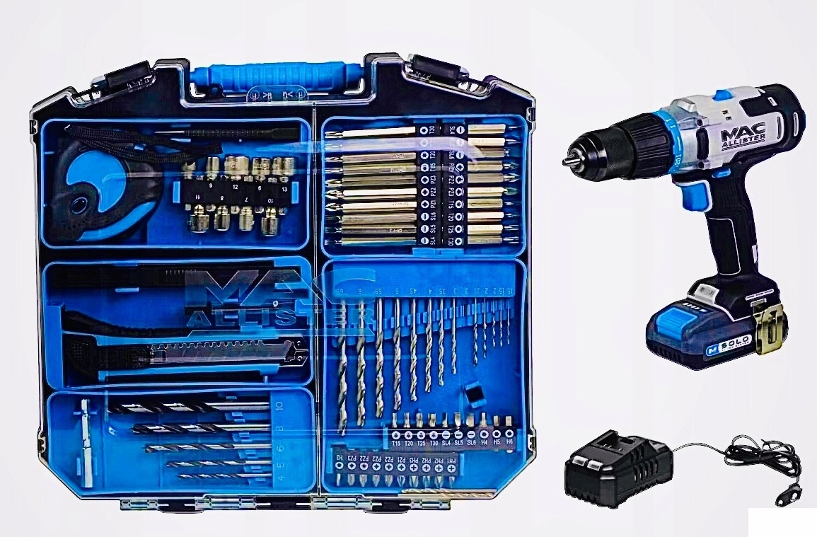 Wiertarko-wkrętarka MacAllister udarowa 18V 50Nm 2Ah Akcesoria 74 el.