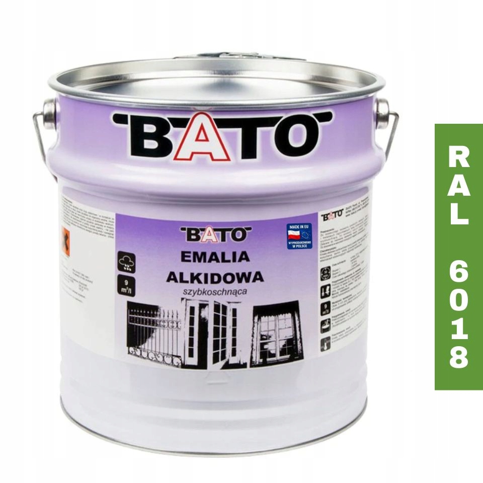 Alkydová smaltovaná barva na kov Bato Ral 6018 rychleschnoucí 10L Zelená