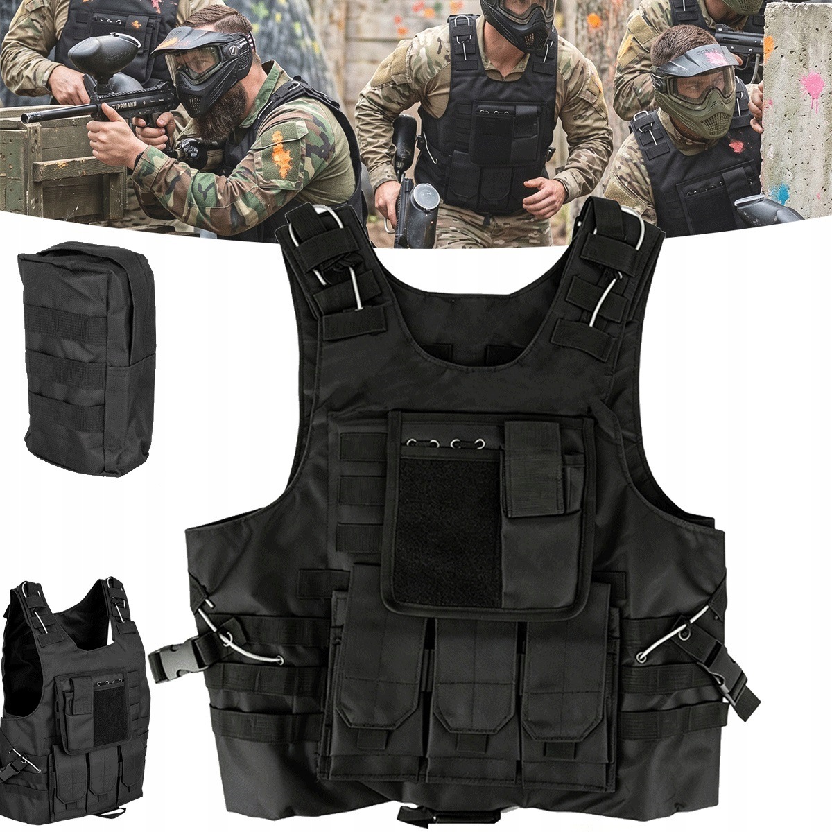Taktická vesta 600D Nylon Molle Multifunkční pro Paintball Černá