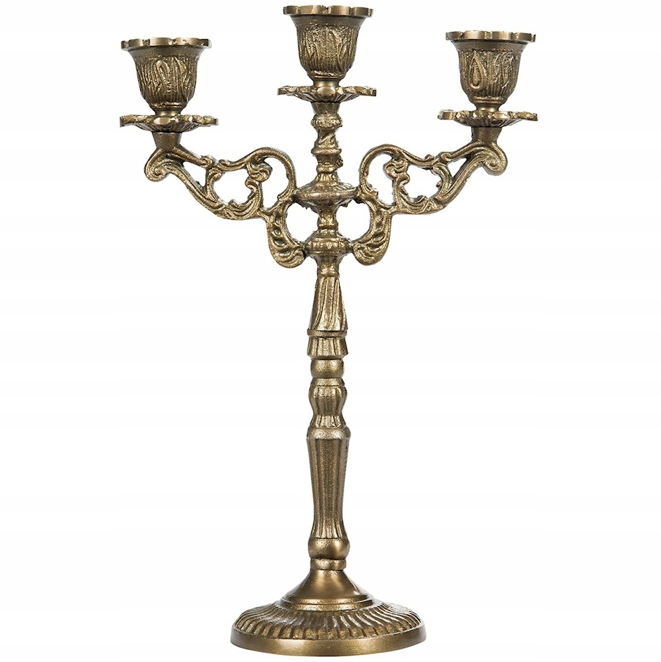 Kandelabr Zlatý Svícen Vysoký 30 cm 3 Svíčky Do Obývacího Pokoje Retro Dárek