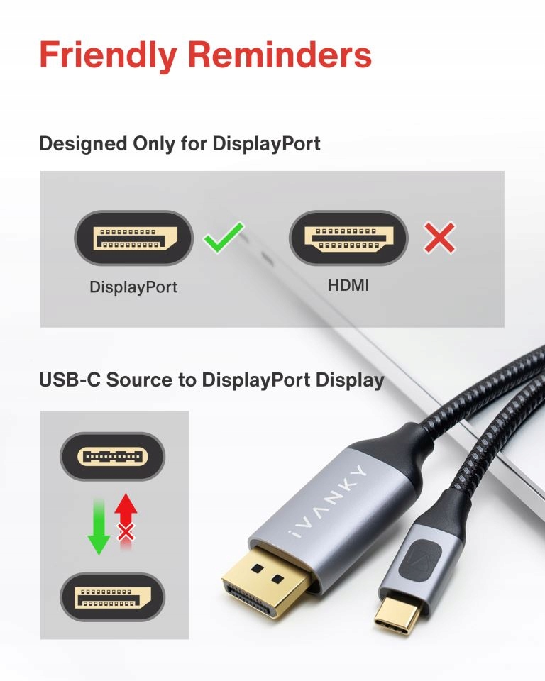 Kabel iVANKY USB-C -> DisplayPort 4K 2m Marka iVanky