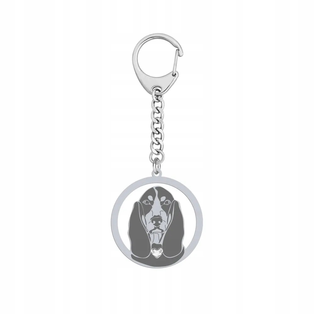 Přívěsek Na Klíče Stříbrný s psem plemene Basset Gaskoňský 925 Šperky Dárek Gravírování