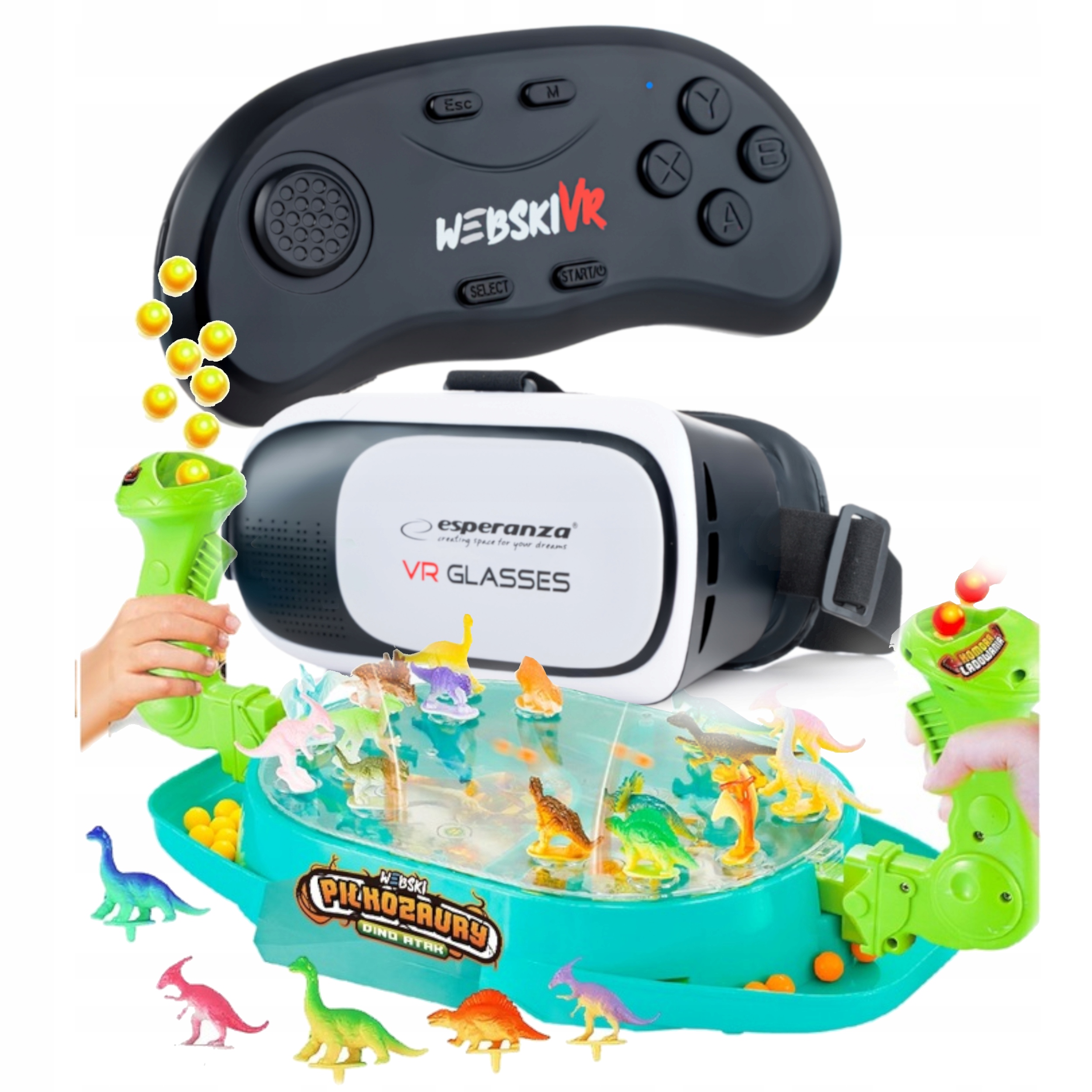 Brýle Vr 3D 360 Stupňů Gamepad V Sadě S Arkádovou Hrou Dino