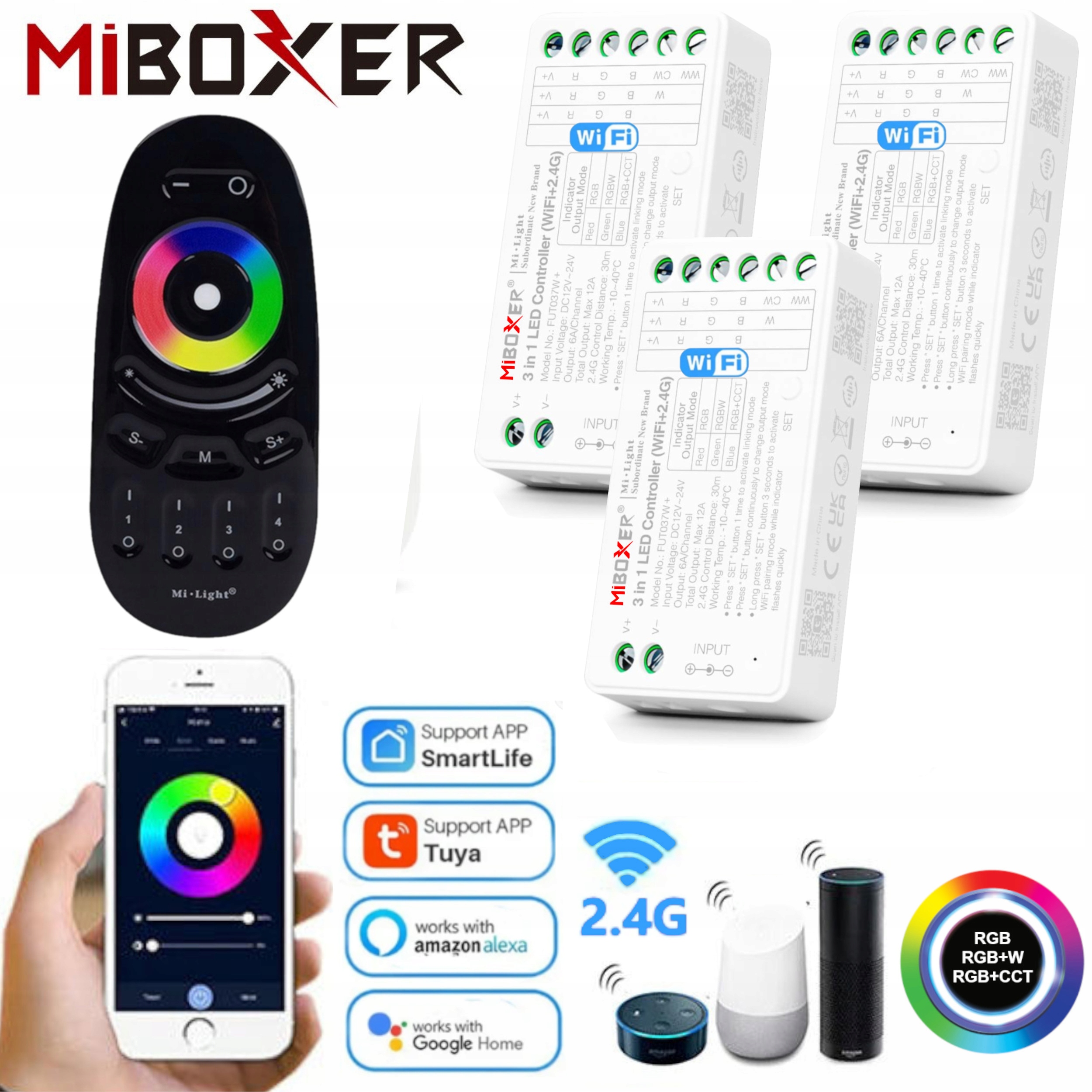 Led Ovládač 3v1 Rgb Rgbw Rgb+cct WiFi Smart Home S Pamäťou Čierny Diaľkový Ovládač