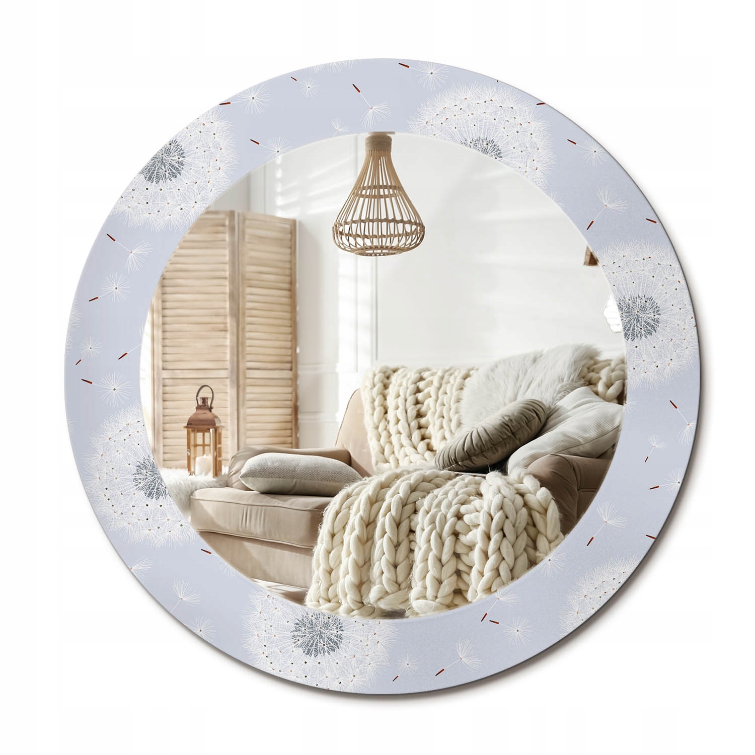 Okrúhle ozdobné zrkadlo na zavesenie na stenu v dome, priemer 60 cm, Púpavy