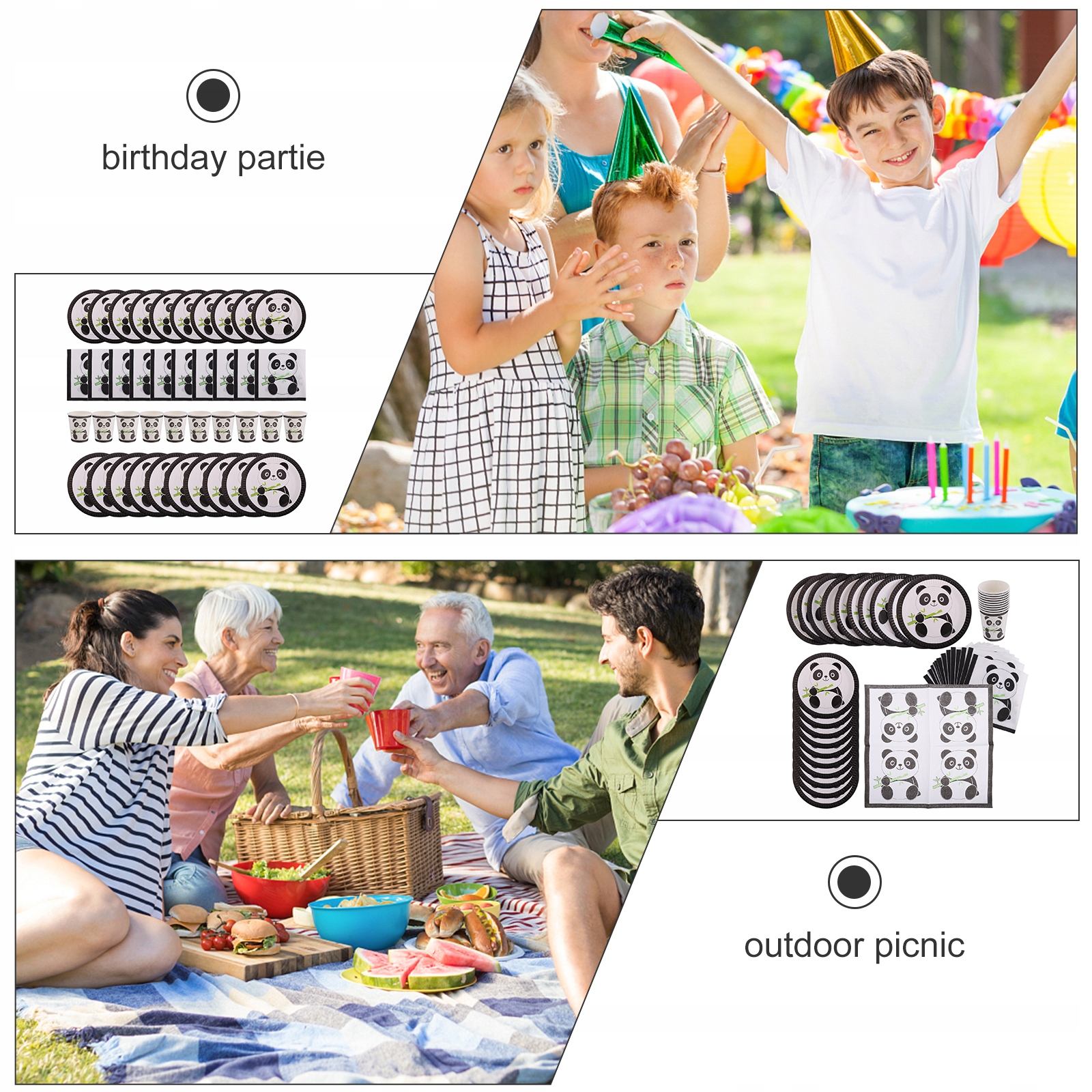 1 ZESTAW PIĘKNYCH JEDNORAZOWYCH PŁYT PAPIEROWYCH PANDA Kolor biały