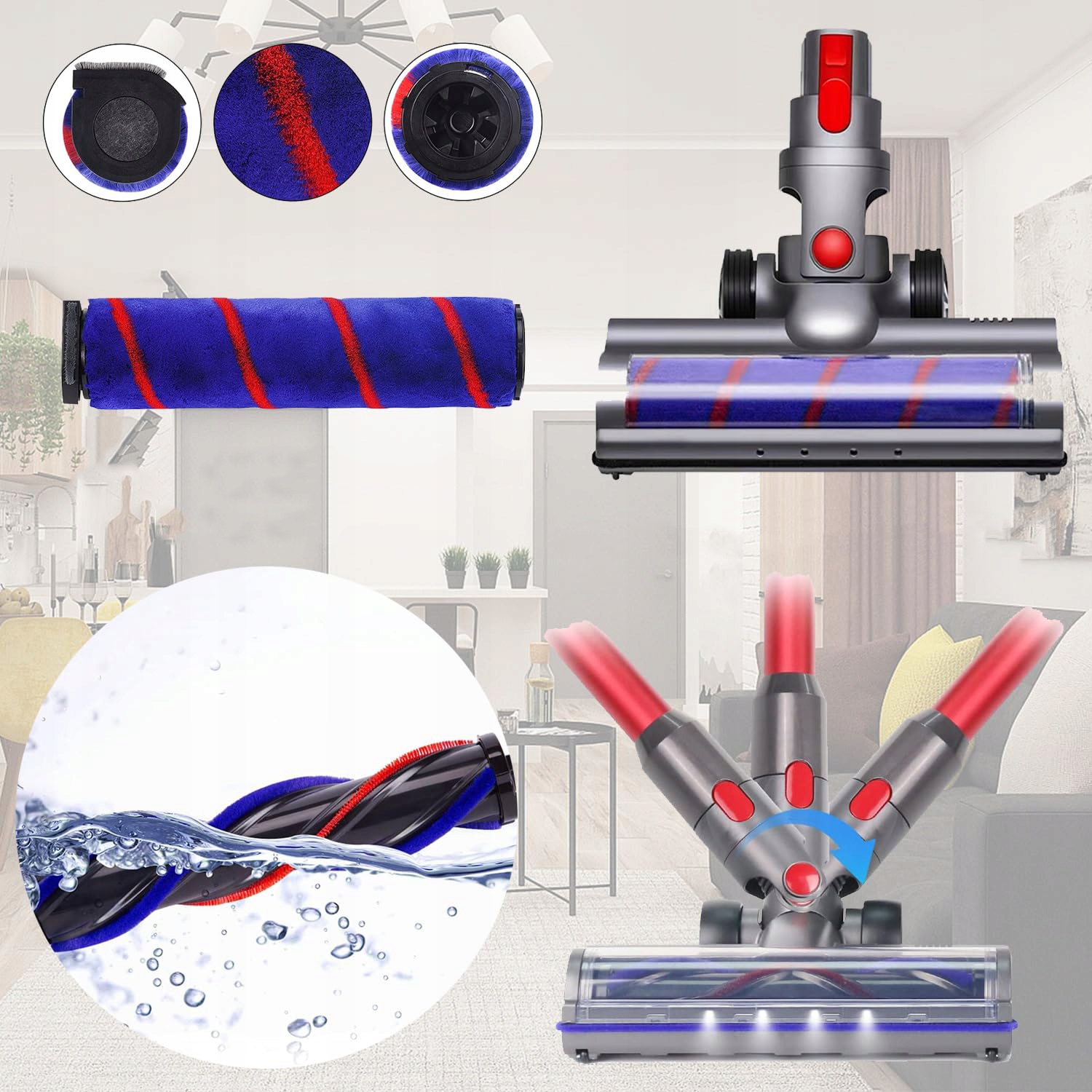 SZCZOTKA KOMPATYBILNA Z DYSON V7 V8 V10 V11 V15 SZCZOTEK Z 4 DIODAMI LED Szerokość produktu 26 cm