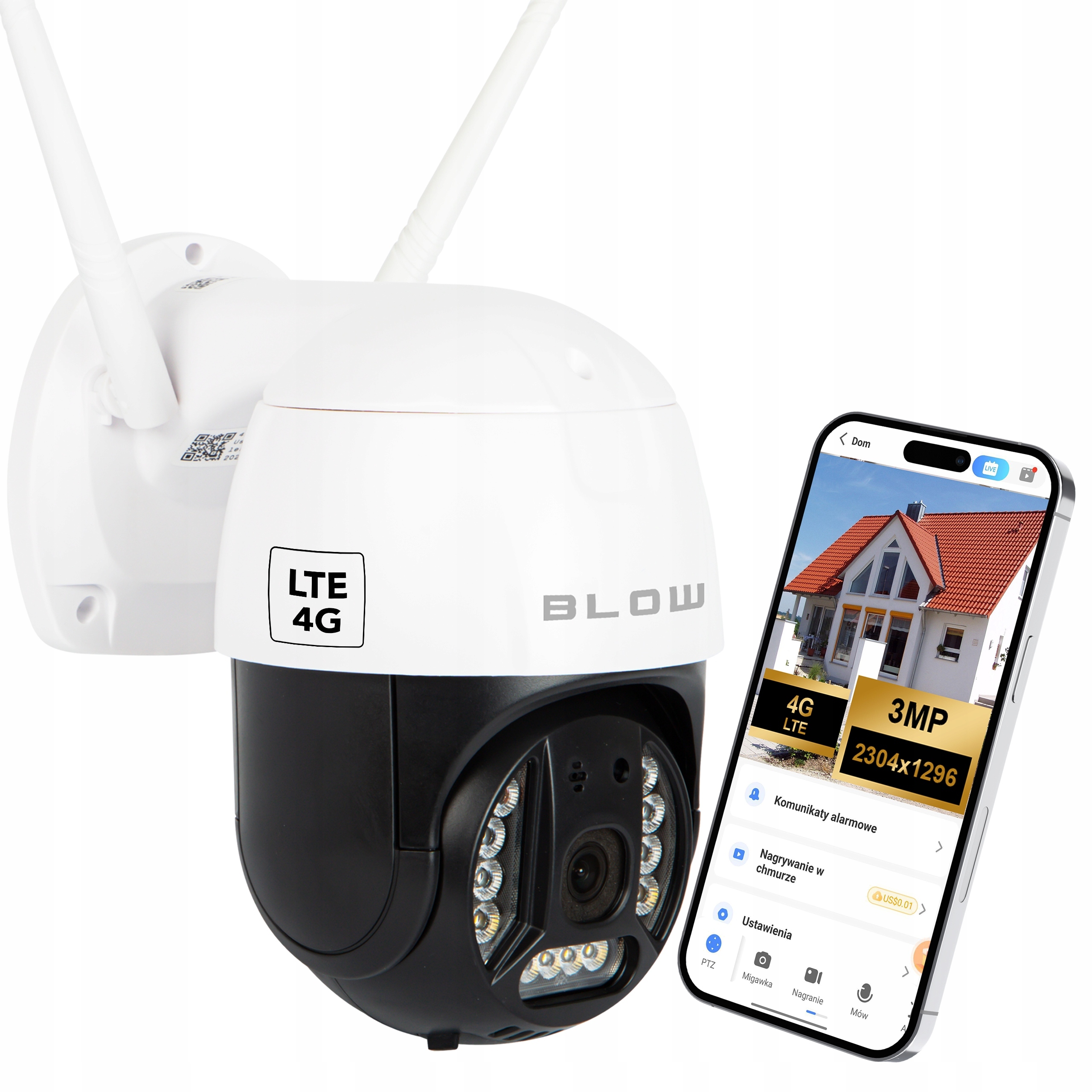 Kamera Obrotowa Zewnętrzna 4G Zoom Ptz Na Kartę Sim Gsm Lte Blow 3MPx Smart