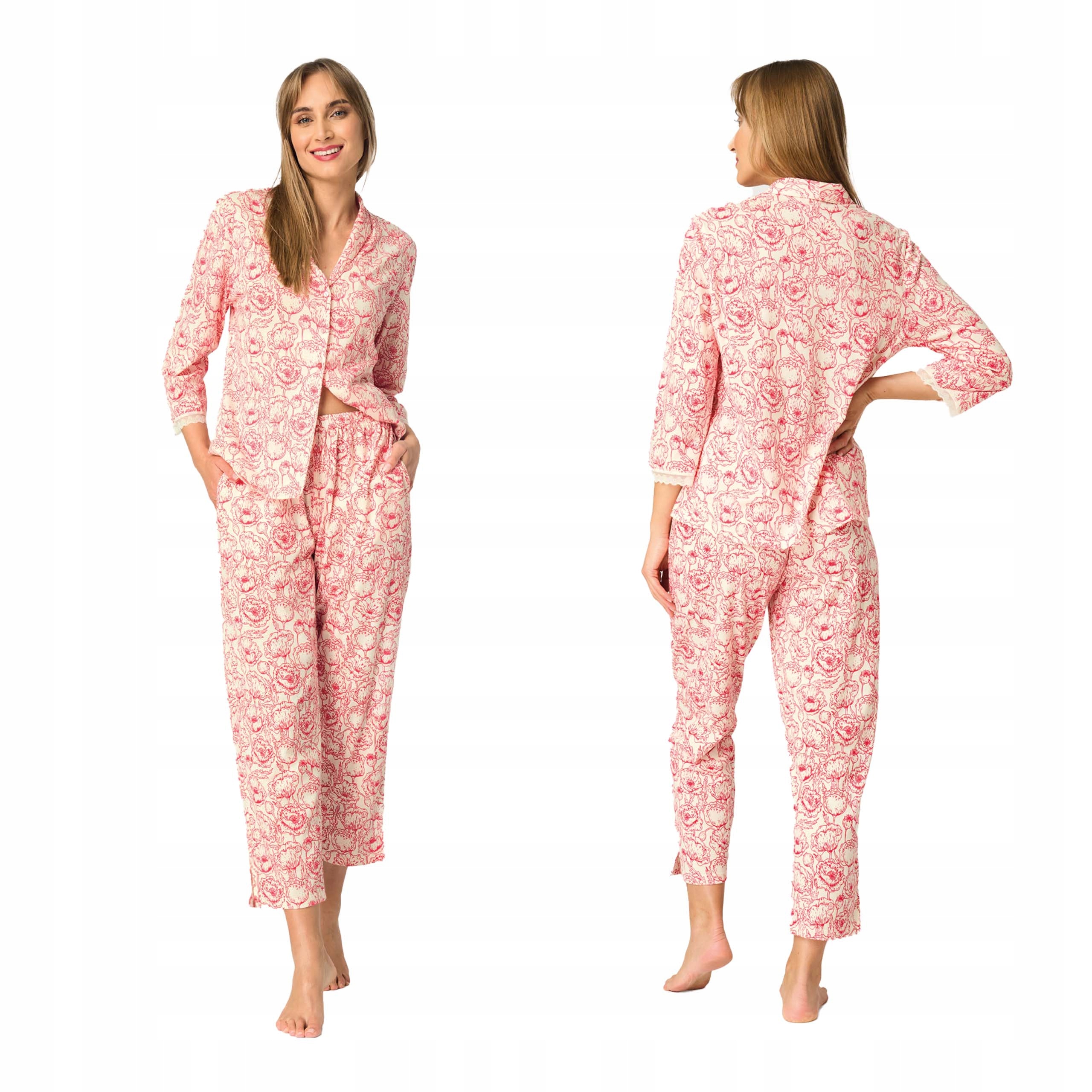 Dámské bavlněné dvoudílné pyžamo s dlouhým rukávem, rozepínací, velikost XXL plus size