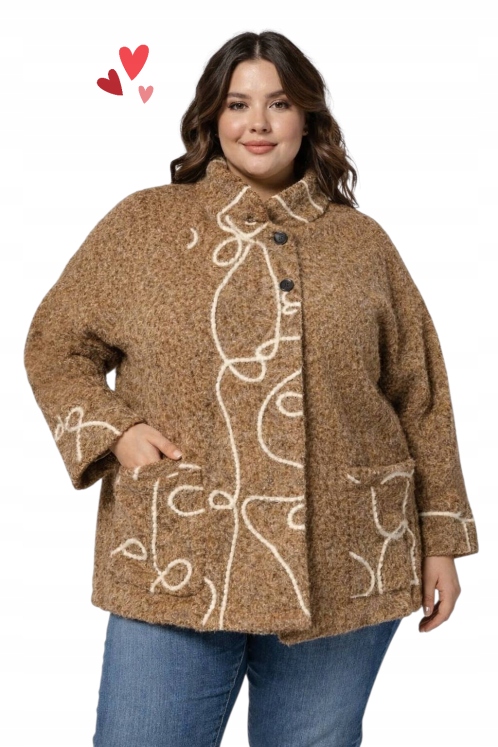 Kabátek přechodový typu pláštěnka bunda boucle výšivka Plus Size 50 52 6XL