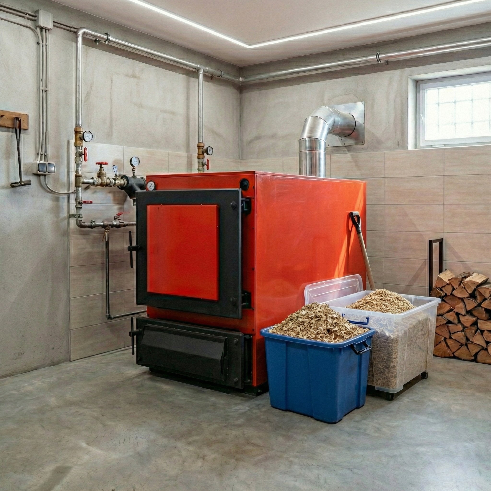 Piec na słomę i drewno biomasę TERMOMONT kocioł CO piec z płaszczem wodnym centralnego ogrzewania BTK 40 kW rolniczy przemysłowy czerwony — 16